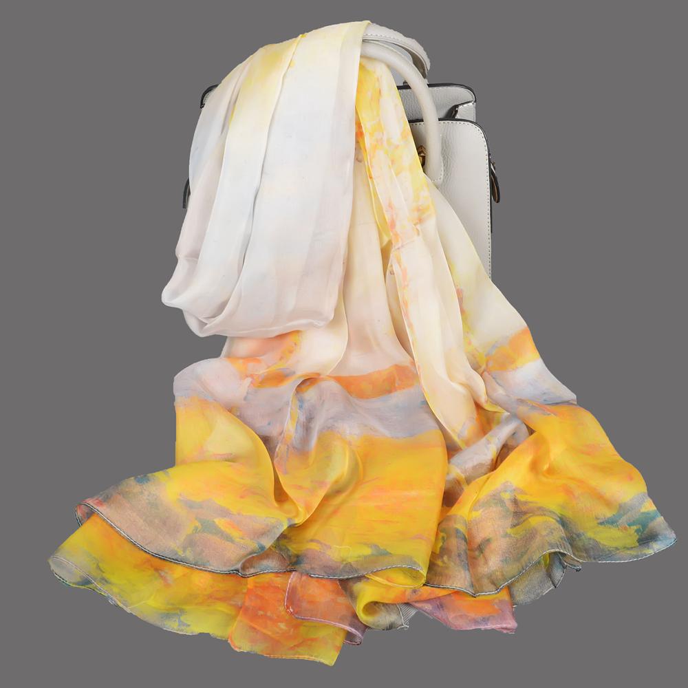 

New Spring Autumn Ladies Pure Silk Scarf Winter Accessories Long Design Pink Scarves Wraps Women Digital Injket Sunshade Shawl