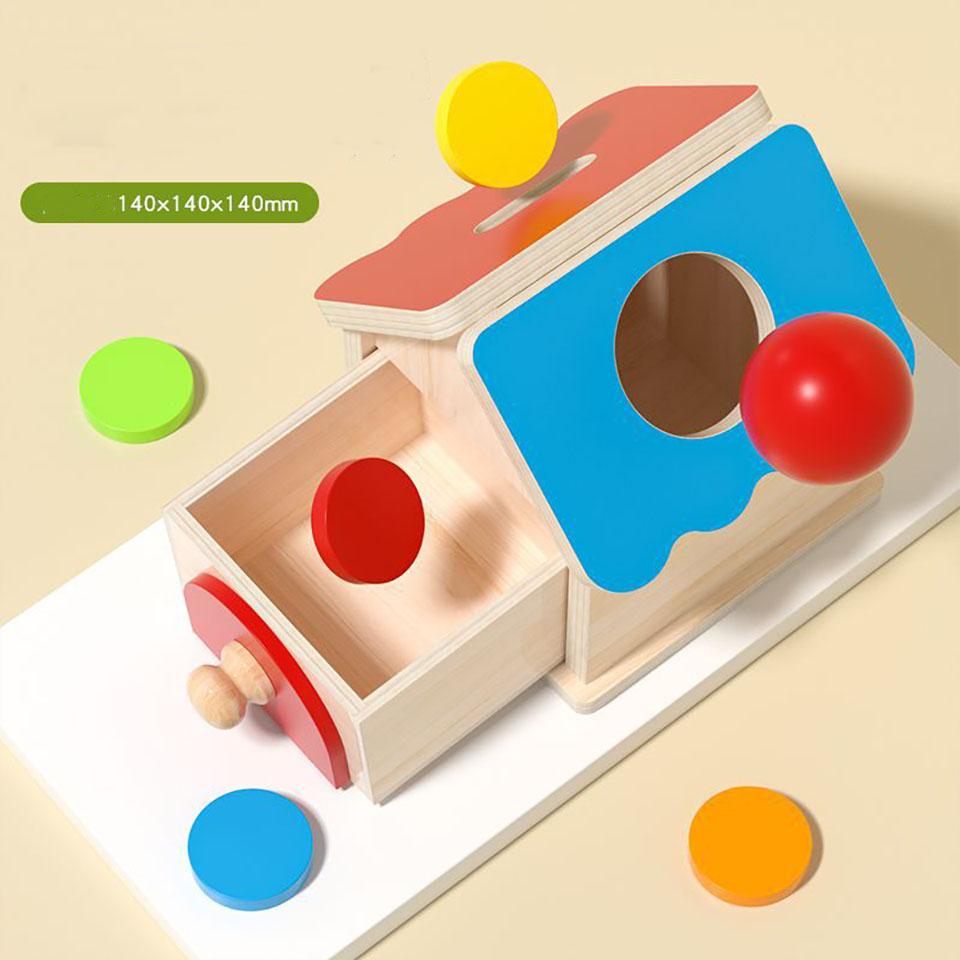 Montessori Coin Box Toys Object Permanent 2-in-1 Wooden Ball Drop Games & Wooden Puzzle Double Drawers Toys Gifts for Toddler