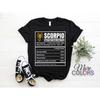 Scorpio Nutrition Facts Zodiac Sign T Shirt Astrology Horoscope Oct Nov Birthday Funny Traits Astrological Vintage