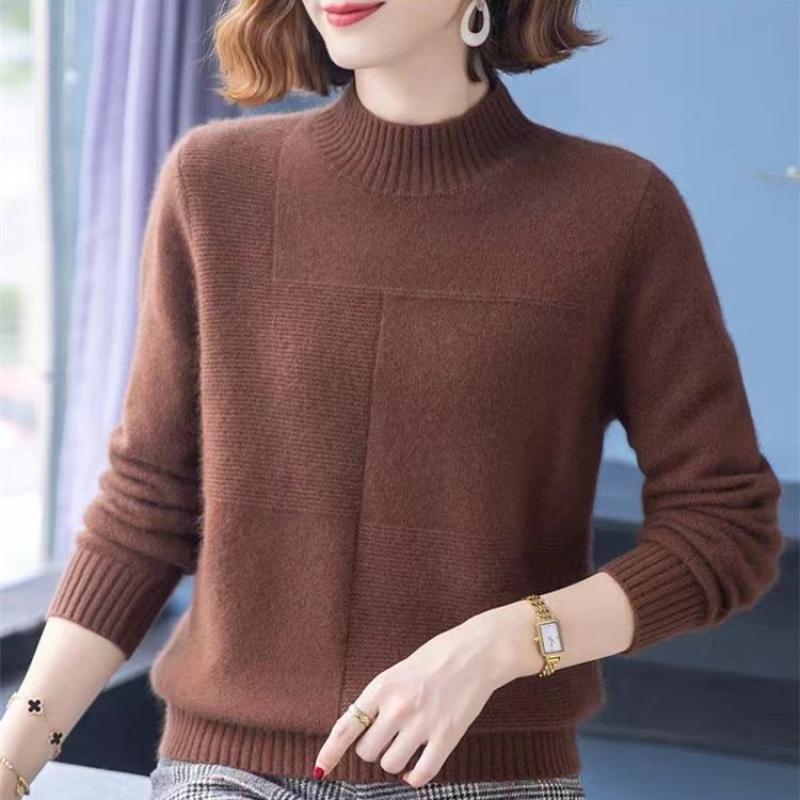 Plus-size Moda Feminina Outono Inverno Gola Alta Cor Sólida Manga Longa Solto Malha Suéter