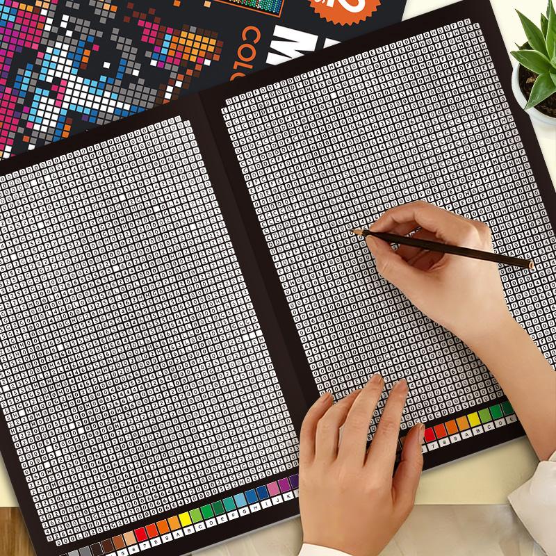 32 Pages Mystery Mosaic Color By Number Coloring Book for Adults Pixel Art Stress Relief