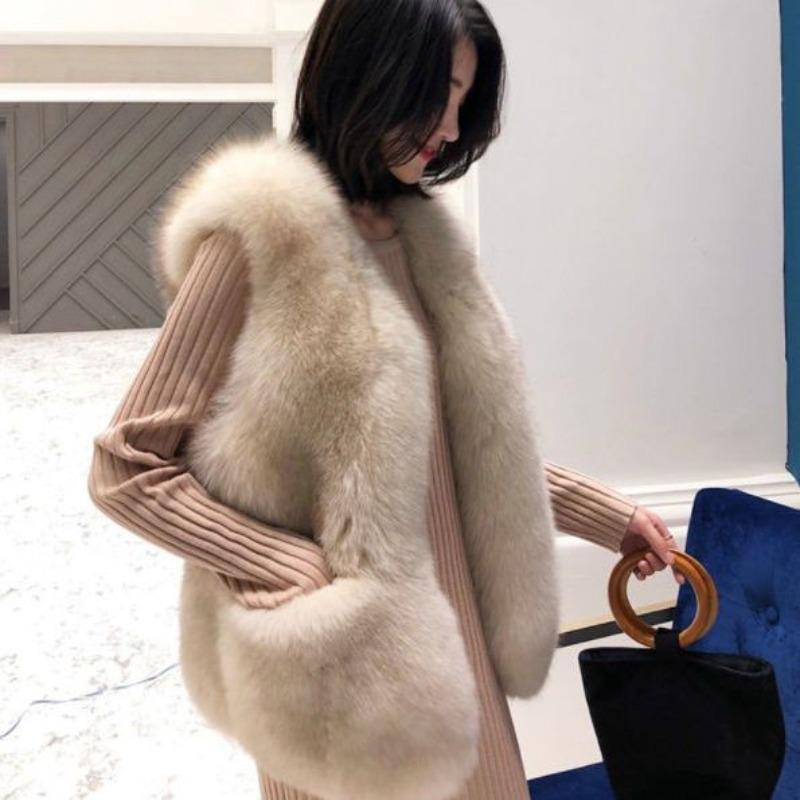 Fur vest women's short  autumn and winter new slim slim imitation fox fur vest fur vest