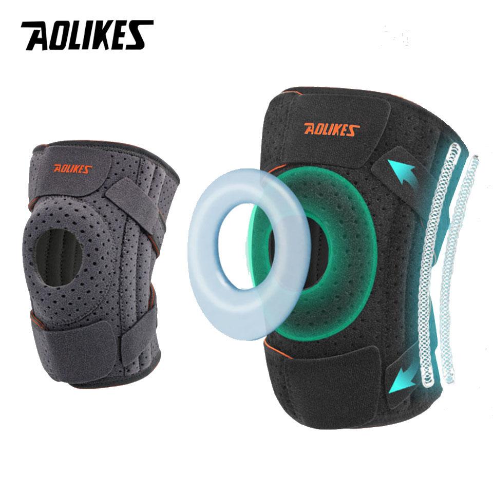 Aolikes 1 st Nytt knästöd med sidostabilisatorer & patellagelkuddar, knästöd för cykling, löpning, klättring