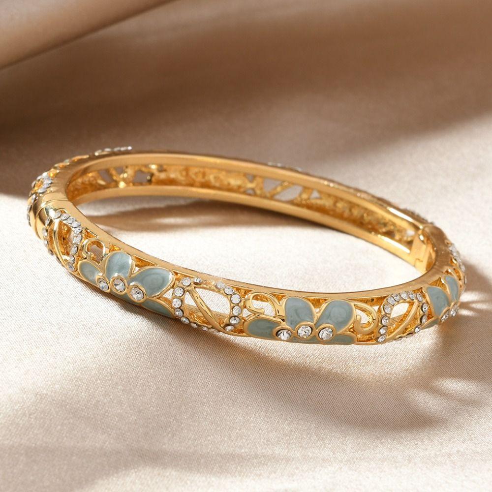 Traditional Hollow Out Flower Bangle Enamel Women's Hand Bracelet  Jewelry Gifts