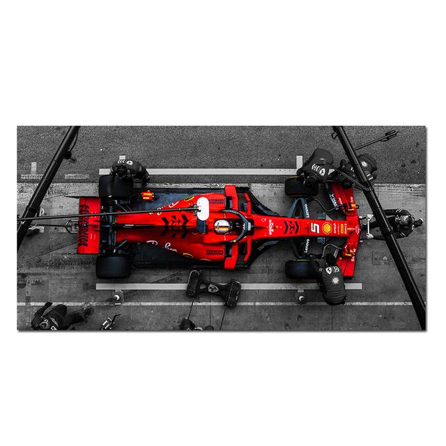 

Плакаты с красным гоночным автомобилем, печать на холсте, гоночный автомобиль, подарок, настенное искусство F1, декор для комнаты, работающий автомобиль, смена шин на поле, живопись 50cm×100cm NoFrame