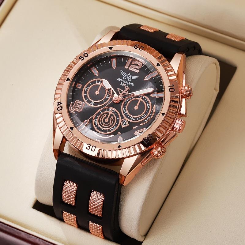 New Multi-Function Chronograph Calendar Sports Silicone Watch Fake Three-Eye Large Plate Domineering Business Quartz Watch
