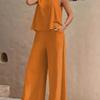 New Women's Sleeveless Vest And Trousers Two Piece Set Fashion Solid Color Two Piece Round Neck Top Pants Suit Casual Set