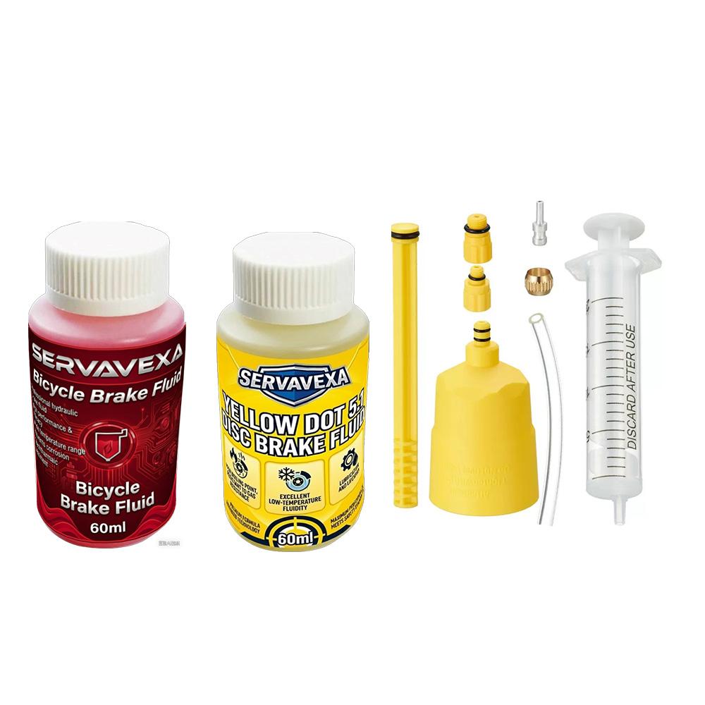 Hydraulic Bike Brake Bleed Kit + 60ml DOT 5.1 & Mineral Brake Oil Fluid, Disc Brake Maintenance Syringe Funnel Tool Set