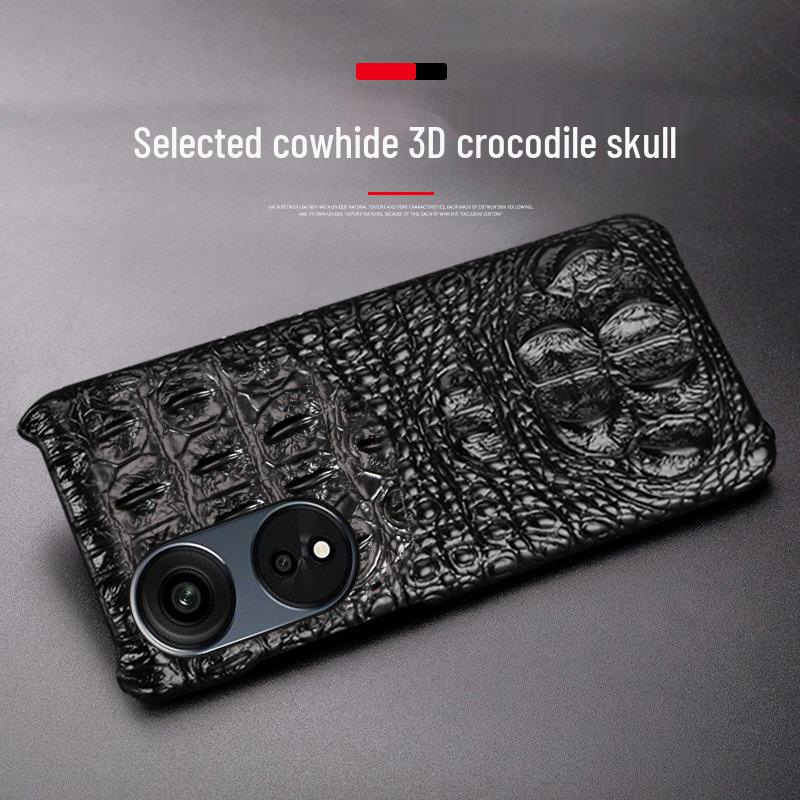 OPPO A58/A58x/A83/A72 Cowhide Crocodile Skull Leather Case - Half Package - Protect Your Phone In Style!