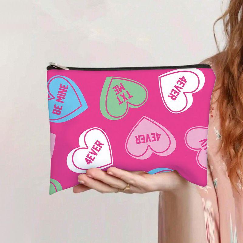 Love Flat Bag Women's Clutch Bag Student Stationery Pencil Case Coin Purse Large Capacity Canvas Bag