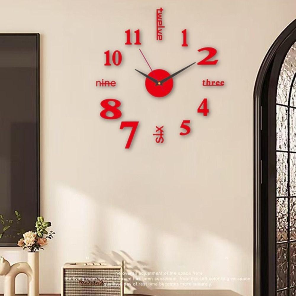 

New Frameless Wall Clock Wall Mechanism Wall Decoration Digital Wall Clock DIY Home Silent Clock Living Room Office червоний