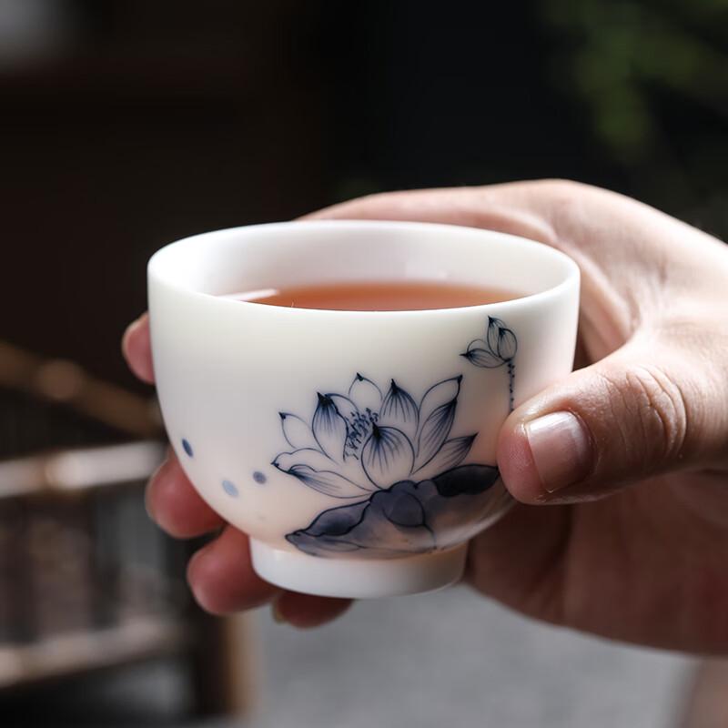 MULTIPOTENT Hand-painted Blue Lotus Ceramic Kung Fu Tea Cup