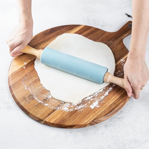 BILL.F Acacia Wood Pizza Peel, 10-inch (approx. 25cm) Cutting Board, Cheese Paddle Board, Bread & Cracker Serving Plate with Handle, Cooking Chopping