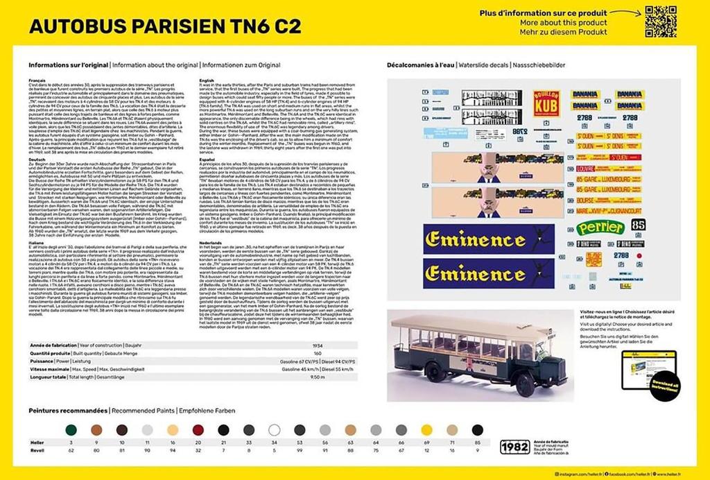 Platz Autobus Parisian TN6 C2 Plastic Model HE80789 Hérère 1/24