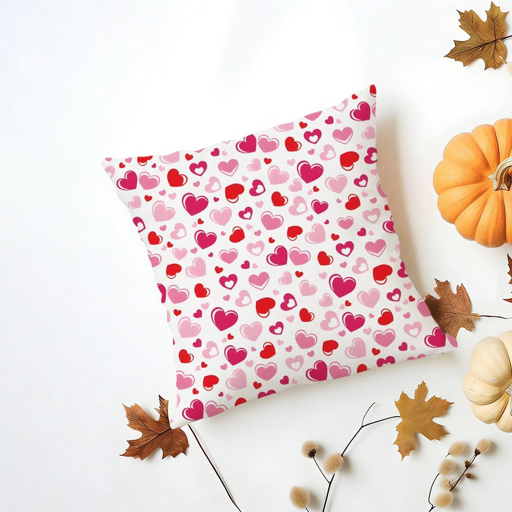 Casual Red Pink Fashion LOVE Style Cushion Cover Washable Linen Pillowcase Soft for Daily Sofa Bed Home Room Decor
