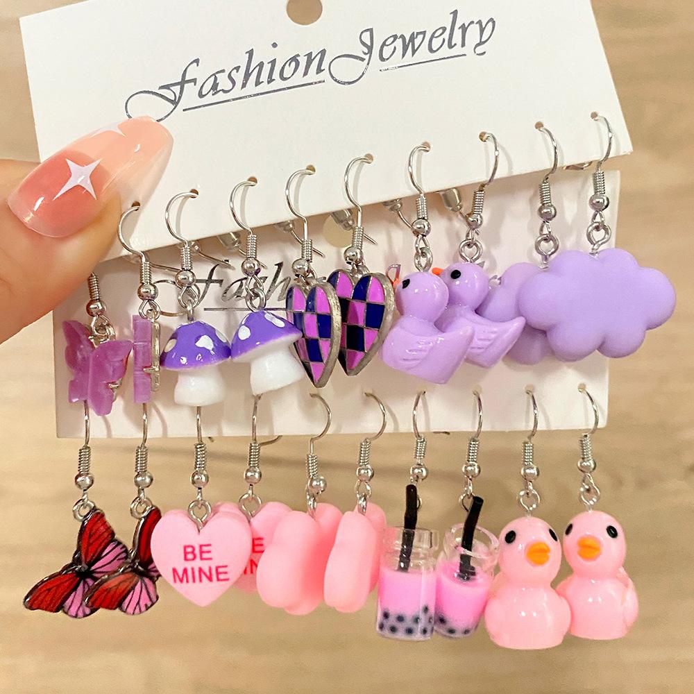 2026 Cartoon Frog Duck Earrings Set Animal Butterfly Cute Dangle Earrings for Women Geometric Bear Cloud Earring Trendy Jewelry