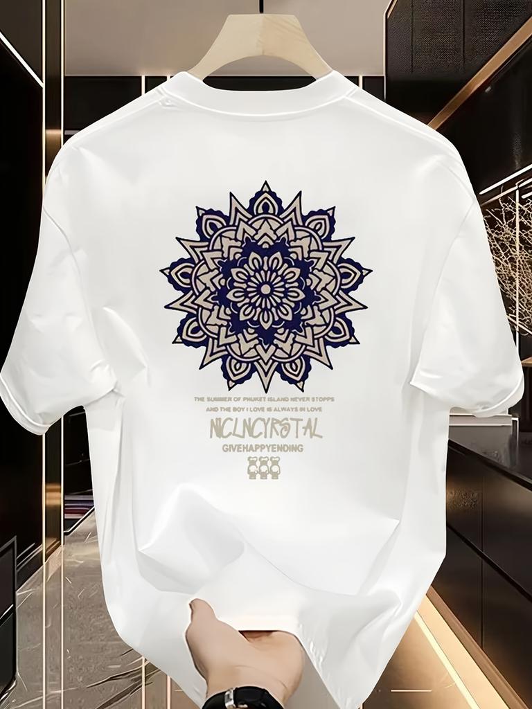 MenS 100 Cotton Casual ShortSleeve TShirt with a Round Neck Trendy Design Versatile for Summer Featuring Print Patterns