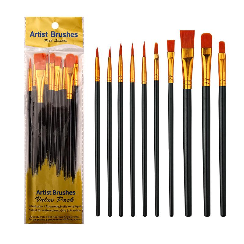 10-Piece Pearlescent Blue Nylon Hair Paint Brush Set for Gouache & Oil Painting