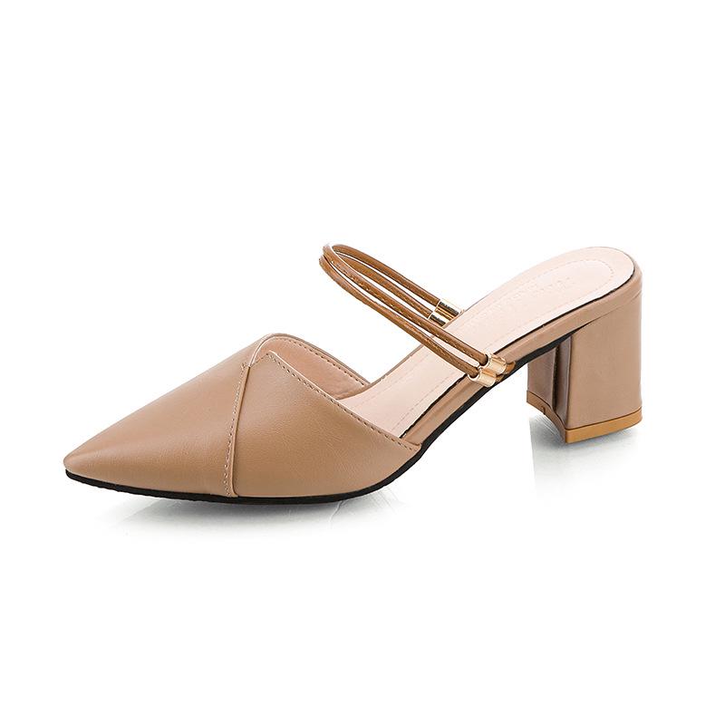 Damen-Pantoletten aus Leder mit hohem Absatz, Hochzeitsschuhe, modische Schuhe mit hohen Absätzen, geschlossene Sandalen, Frühlings- und Sommerschuhe