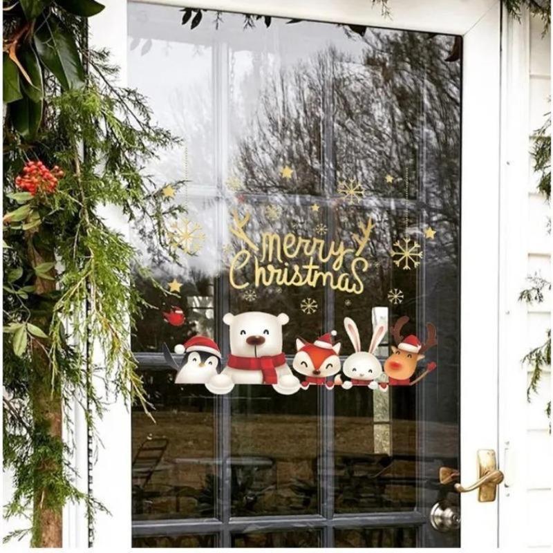 Christmas Animal Window Decoration Stickers Home Christmas Party Decoration Wall Stickers Merry Christmas Animal Wall Stickers