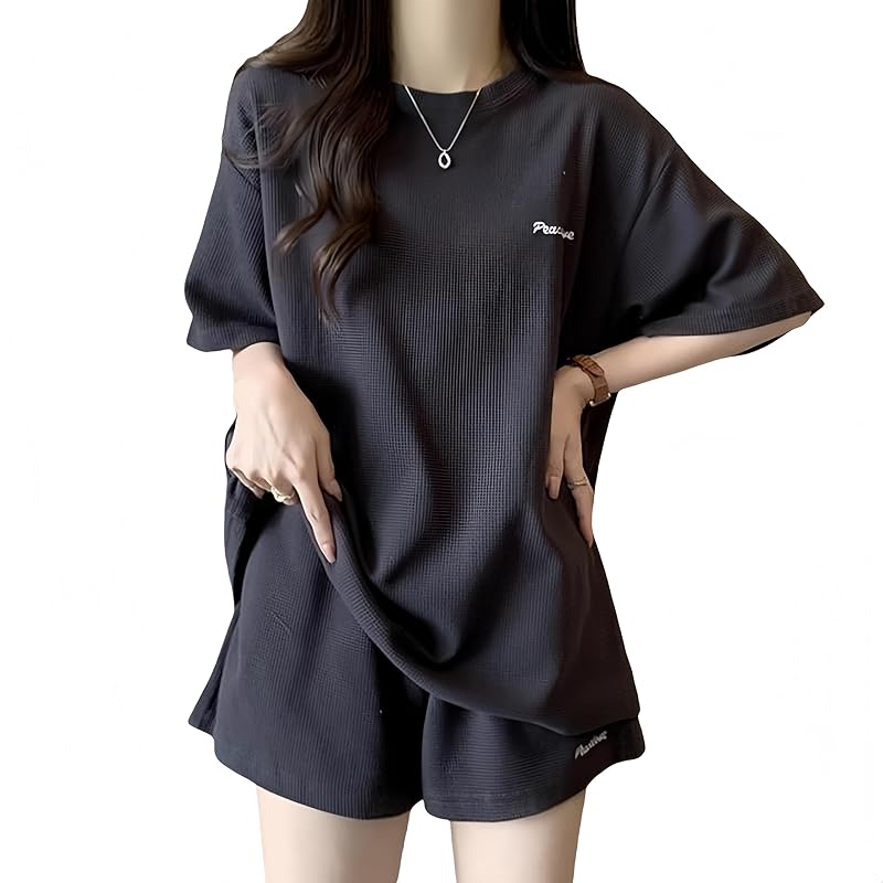 

[newsight] ladies room wear Room wear short sleeve cut and sew tops shorts 2 points set (JP, alphabet, M, dark ash)