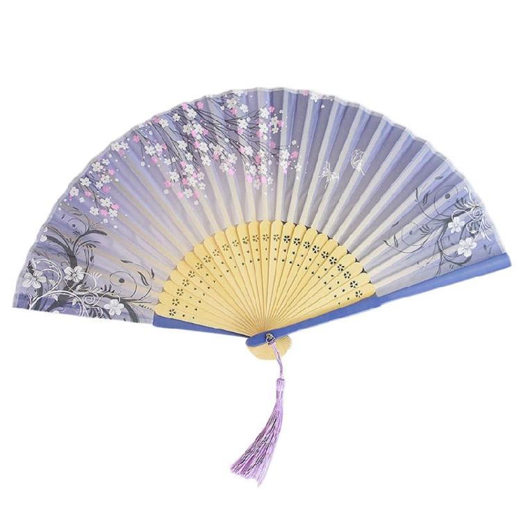 Foldable Bamboos Fan With Flowing Tassels Imitation Silk Handheld Fan For Cooling And Decorative Purposes Holiday Gift