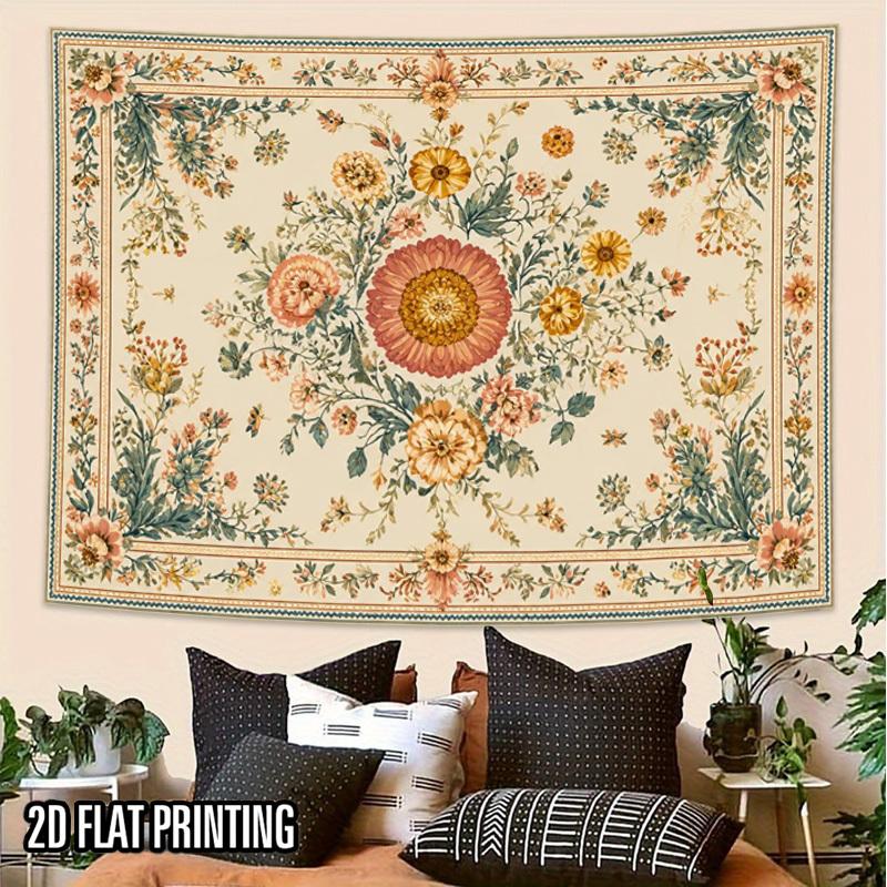 2D Flat, 1pc Horizontal European Floral Tapestry Wall Hanging - Vintage Elegant Suitable for Living Room, Wedding Party Banner, Horizontal Wall Hangin