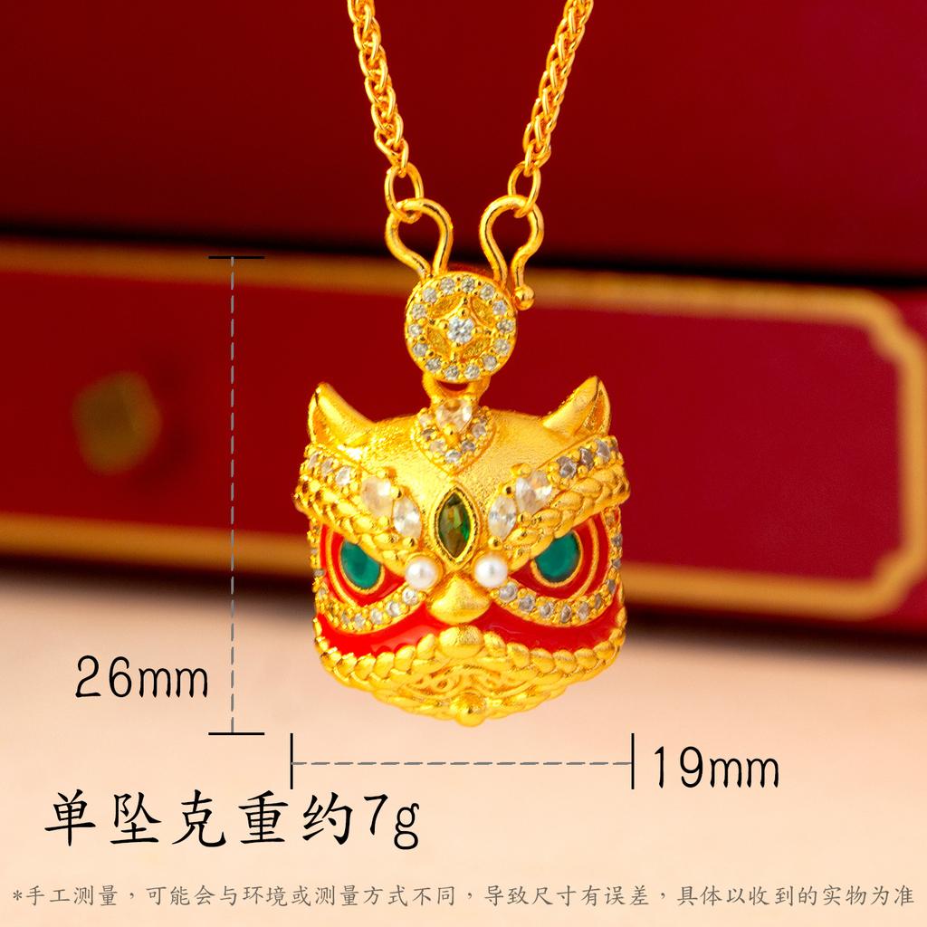 Luxury 24K 9999 Pure Gold Real Gold Enamel Color Lion Dance Pendant Ancient Chinese Style All-match Necklace