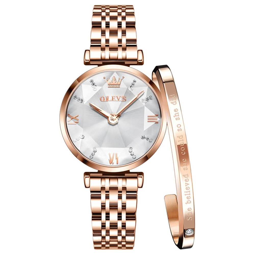 OLEVS Women s Quartz Watch Rose Gold Slim Stainless Steel Bracelet 30M Waterproof