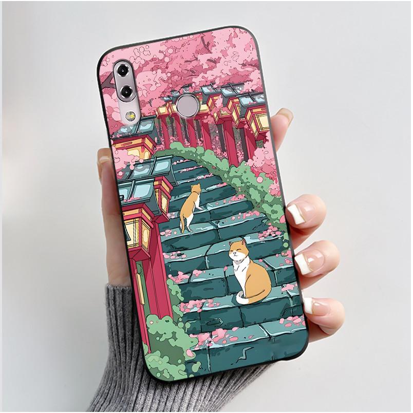 For Asus Zenfone 5 5z ZS620KL ZE620KL X00QD 6.2" 2018 Shockproof Phone Case Aesthetic Fashion Cute Cat Black Soft Silicone Cover