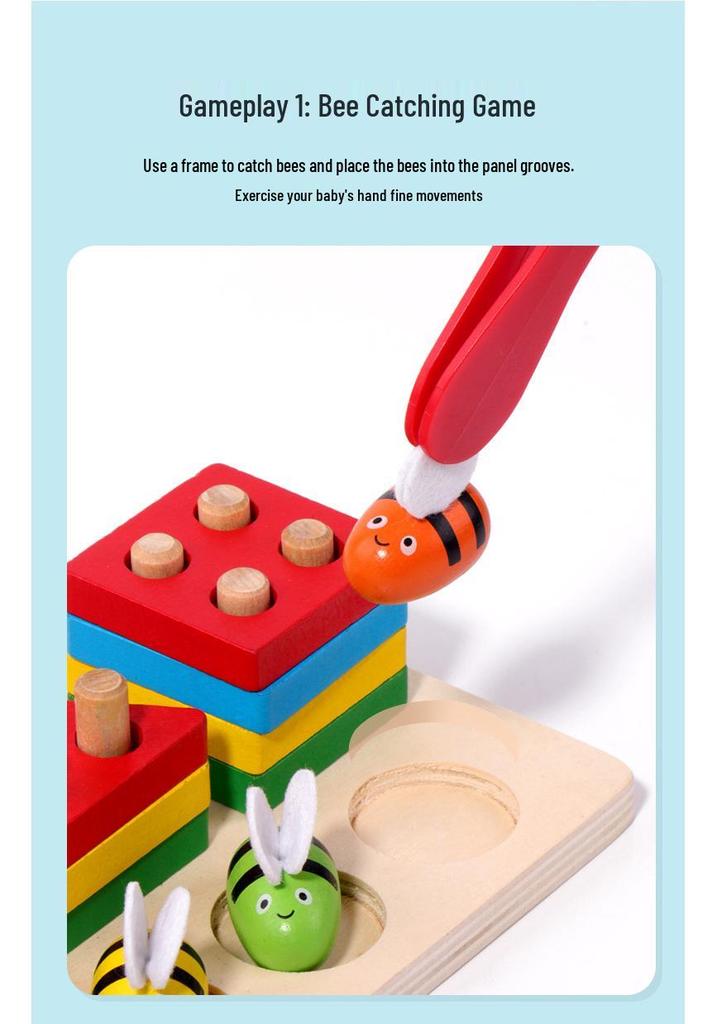 Three-in-One Wooden Fishing Bee Game: Educational Geometric Shape Matching Toy for Children