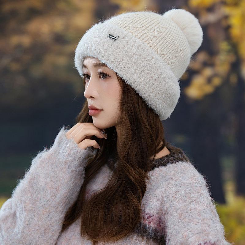 New Velvet Thickened Ear Protector Hat Women's Autumn and Winter Solid Color Cold-proof Knitted Wool Hat Cycling
