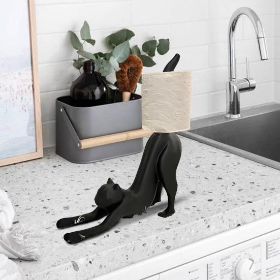 Tissue Rack Holder Stretched Kitten Shape Toilet Paper Roll Stand Easy Installation Bathroom Kitchen Napkin Organizer