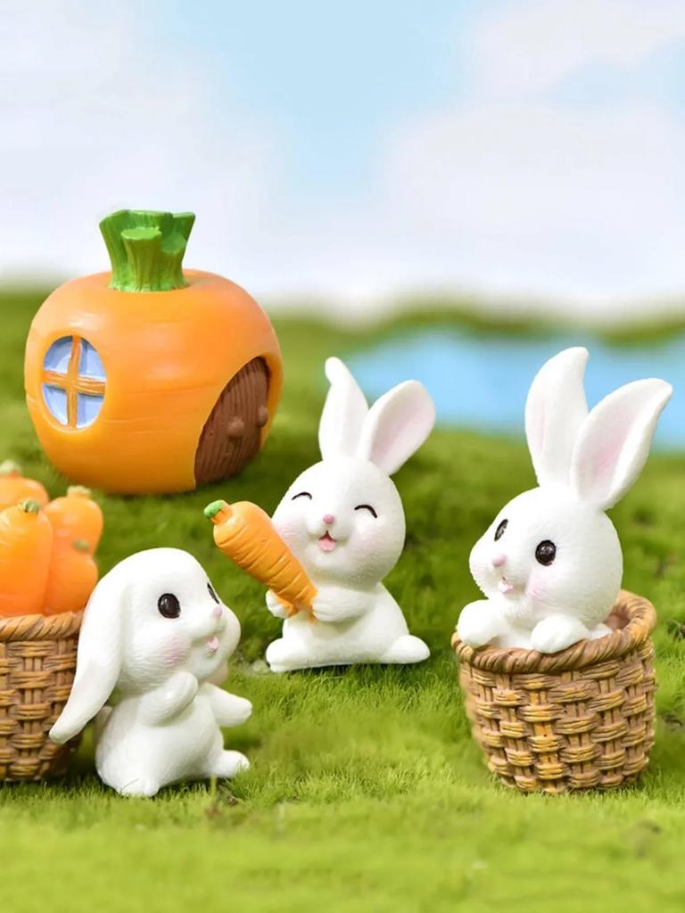 4pcs-Miniature Rabbit Model Mini Bunny Figurine Desktop Garden Landscape Ornament Resin Craft Easter Cute Home Office Decor Supp