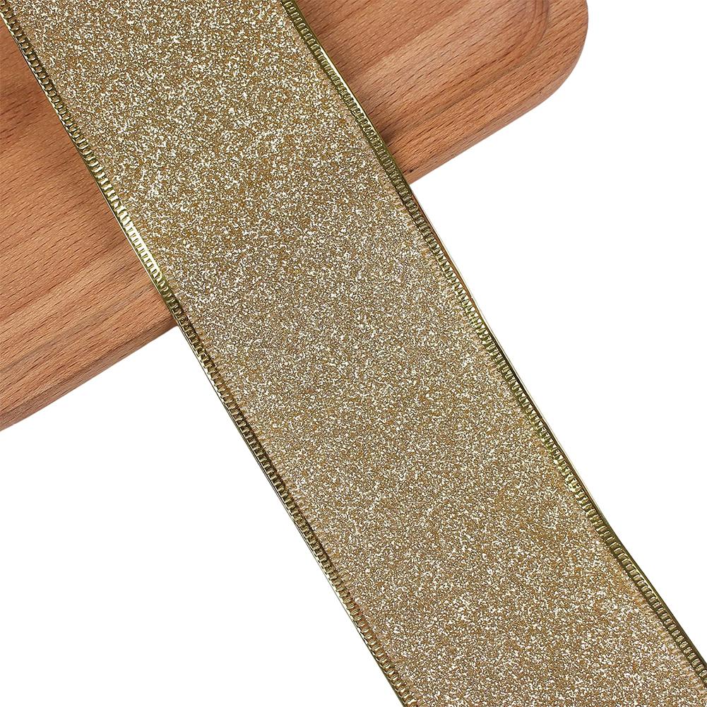 6M Wired Ribbon with Gold Metallic Edge and Glitter Finish for Christmas For Wreath Decoration and Craft Projects