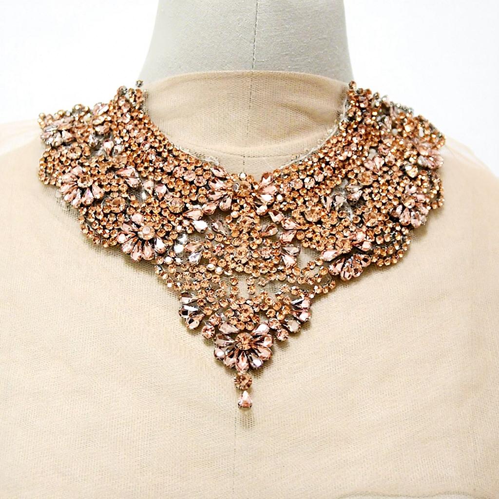 WDP-165 Sparkling Rhinestone Bodice Applique Panel Dress Patch for Evening 25*31cm