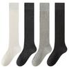 Spring And Autumn Smoky Gray Calf Socks Vertical Striped Cotton Stacked Socks Catwalk White Mid-Leg Socks