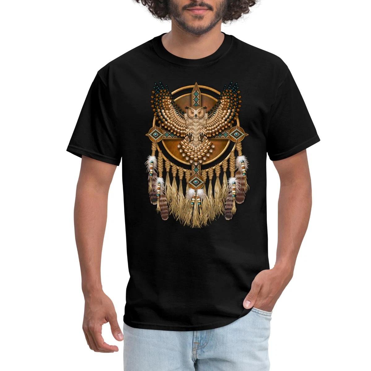 Beadwork Great Horned Owl Mandala Men s T-Shirt L