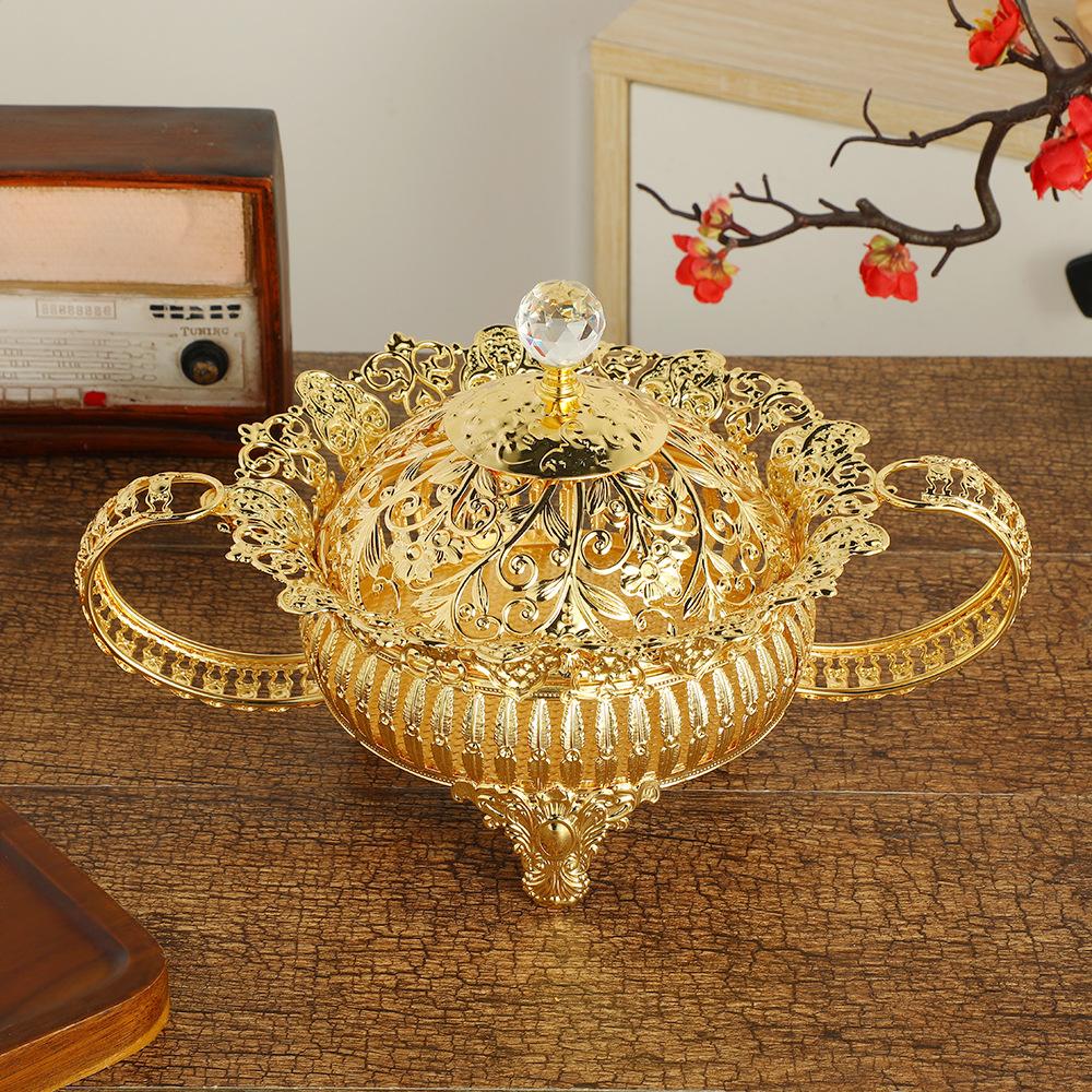 European Style Metal Fruit Plate with Cover High Foot Snack Tray for Weddings Hotels Living Rooms Dried Fruit Serving Dish