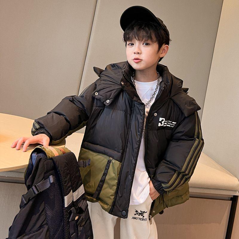 Children's Two-Tone Jackets, Down-Fiber Coats, Fall/Winter Thickened Protective Clothing for Boys and Girls