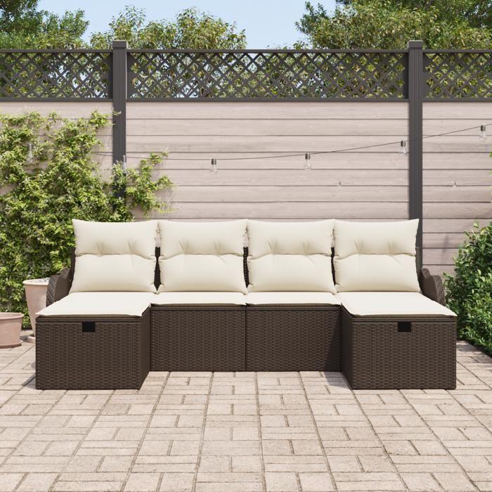 VidaXL Canapé de jardin 6 pièces avec coussins marron en poly rotin, mobilier modulable pour l'extérieur 3359017