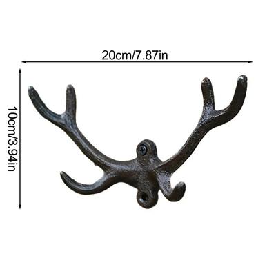 Rustikaler Gusseisen-Geweih-Wandhaken zum Organisieren von Schlüsseln, Hüten, Schals und Kleidung, stabiles und stilvolles Wohnaccessoire
