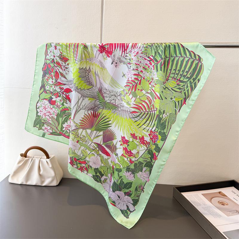 Luxury New Feather Printed Scarves Women's Silk Scarf Spring Summer Floral Hair Bands Bags Handle Ribbon Windproof Scarves