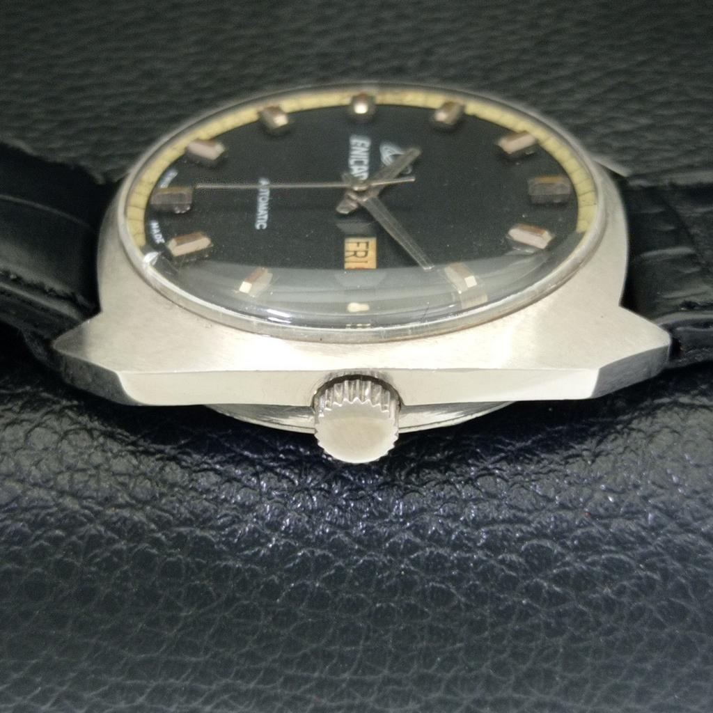 VINTAGE ENICAR AUTOMATIC 1147 SWISS MENS BLACK COLOR DIAL WATCH A700145-5