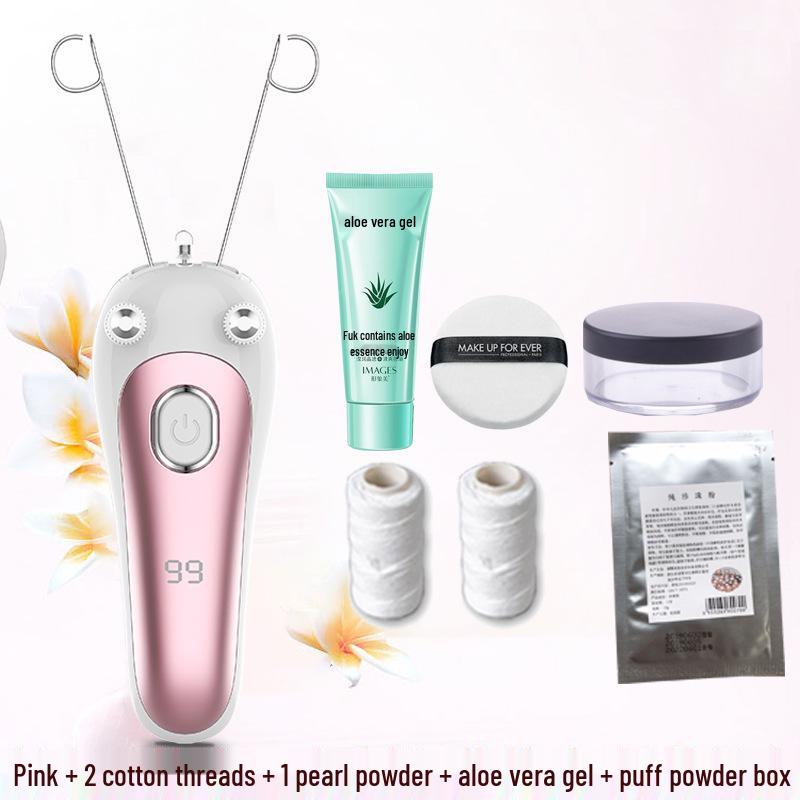 Rechargeable Facial Hair Removal Threading Device with Tweezers