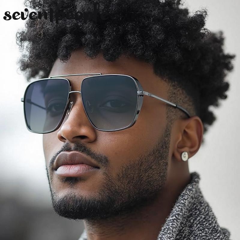 Vintage Übergroße Quadratische Sonnenbrille Herren Luxusmarke Klassische Metall Doppelsteg Punk Sonnenbrille Für Herren Trendige Fahrbrille