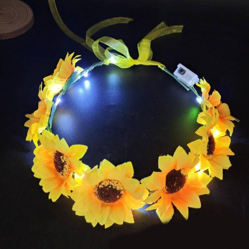 Bohemian Sunflower Headband Glowing Flower Hairband Hair Decorations Crown Garland Headband Women Wedding Headpieces