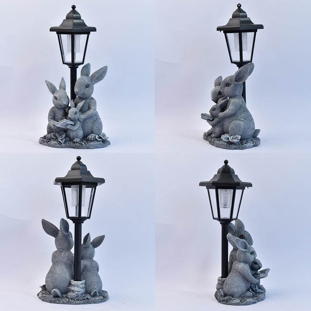 JYL TS/048,Hot Selling Rabbit Family Solar Outdoor Light Resin Statue for Garden Lawn Decorative Night Lamp