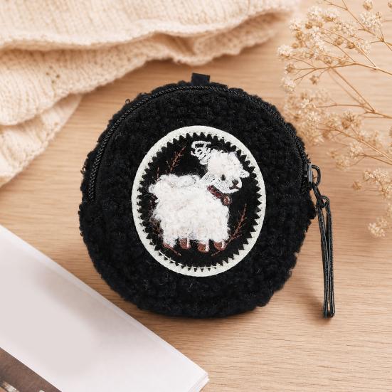 Mini Round Coin Purse Plush Small Pouch Cute Zipper Pouch Compact Change Purse