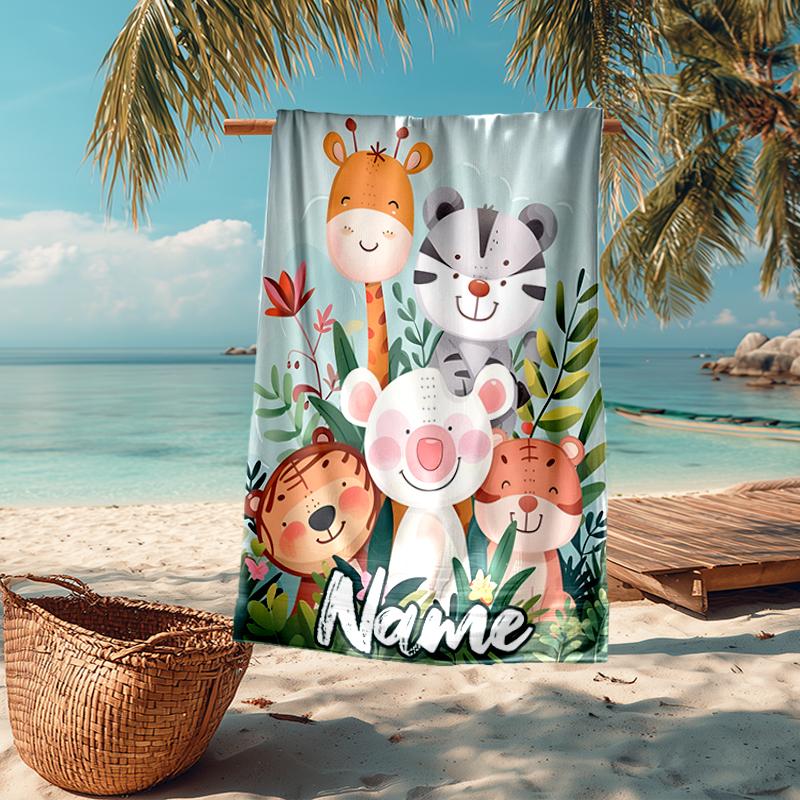Custom Name Ultra-Soft Beach Towel with Animals Theme,Ideal for Pool - Camping, Diving - Perfect Travel Essential, Vibrant Beach Towel.